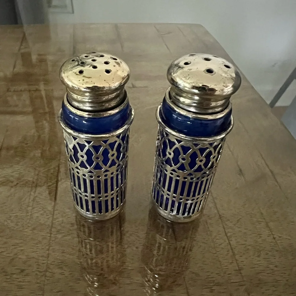 Cobalt blue and silver salt and pepper shakers